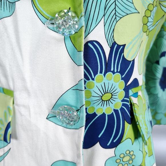 Vintage 90s Rampage Floral Print Jacket Green Blue Cotton 3 Button Blazer M - Picture 6 of 11
